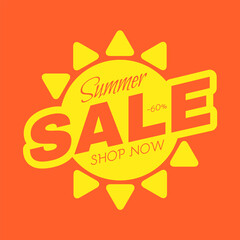 Summer sale poster template. Hot season offer with sun icon