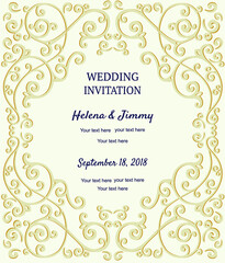 Wedding card or invitation template. Vector illustration in retro style.