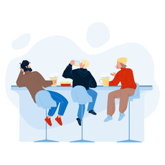 Men Drink Beer And Talk In Alcohol Bar Vector