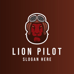 Lion pilot e-sport logo template Premium Vector