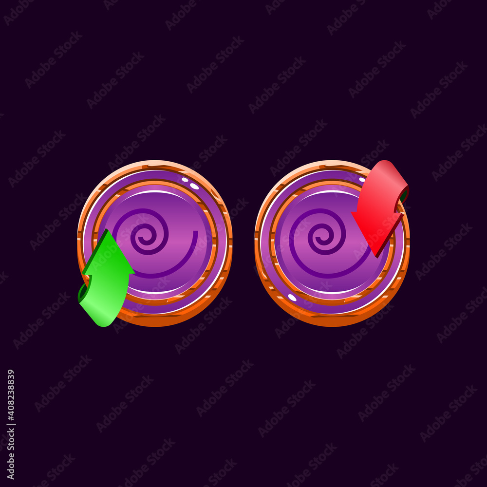Aufkleber set of game ui rounded wooden jelly magic power up with dizzy icon for gui asset elements vector ill