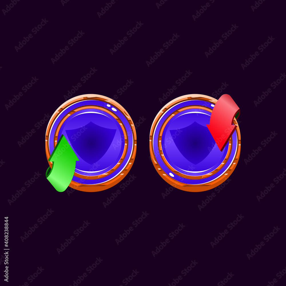 Aufkleber set of game ui funny rounded wooden jelly magic power up with guard icon for gui asset elements vect