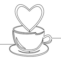 Continuous line drawing cup with heart concept