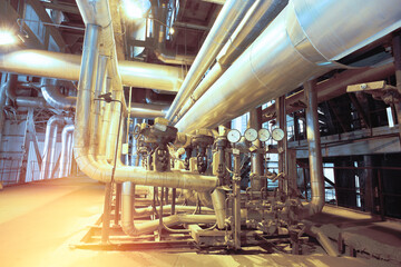 Industrial zone, Steel pipelines, valves, cables and walkways