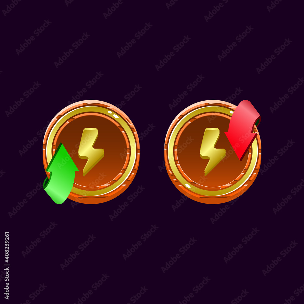 Poster set of game ui rounded wooden jelly magic power up with energy icon for gui asset elements vector il