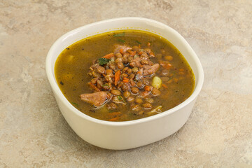 Lentil soup with chicken and vegetables