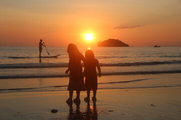 Cambodia. Sunset at Otres Beach in Sihanoukville. Gulf of Siam. Sihanoukville province.
