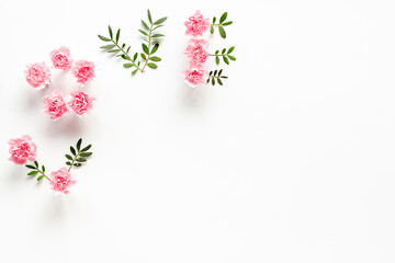 Word Love of flowers - Valentines Day background, top view