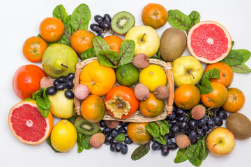 Naklejka na ściany i meble Set of varied, multicolored exotic fruits