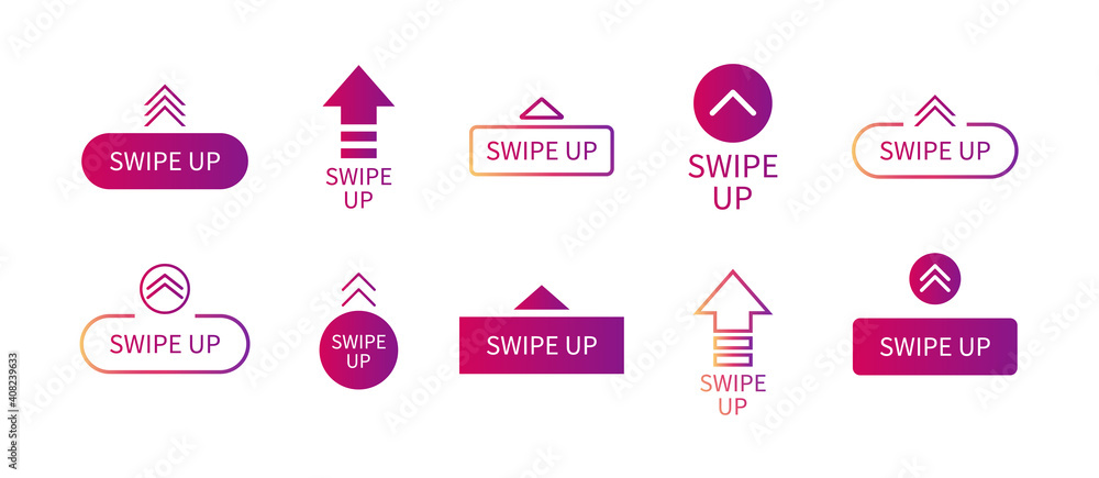 Poster swipe up icon. buttons with arrow up. drag for social story. logo for scroll in ui. action of move f
