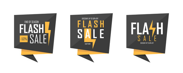 Naklejka premium Flash Sale set. Special offer labels with lightning bolt for discount shopping, sale promotion and advertising. Vector illustration.