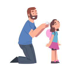 Fototapeta na wymiar Bearded Dad Putting Crown on the Head of His Little Daughter Vector Illustration