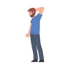 Bearded Man Standing and Scratching His Head Thinking or Making Decision Vector Illustration
