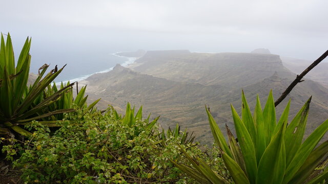 the view of Calhau from the top of the Monte Verde, on the island Santo Antao, Cabo Verde, in the month of December