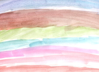 Watercolor background. Colored lines and stripes in pastel shades and on a white background. Abstraction.