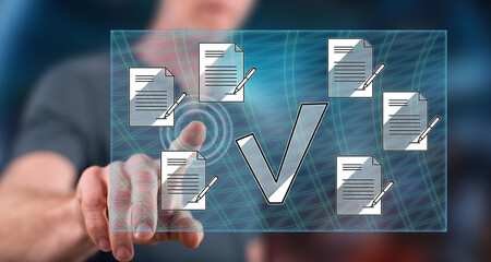 Man touching a document validation concept