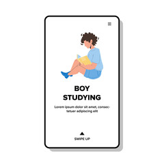 Boy Studying And Reading Educational Book Vector
