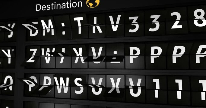 3D generated animation, analog flight information display board with the arrival city of Nashville, 4 different animations