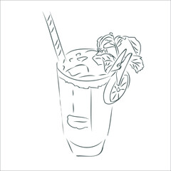 black and white cocktail with basil and lemon. alcoholic cocktail, non-alcoholic cocktail. a glass with a drink. bar. vector eps 10