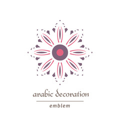 Decorative symbol with arabic geometric ornament. Vector mosaic emblem design