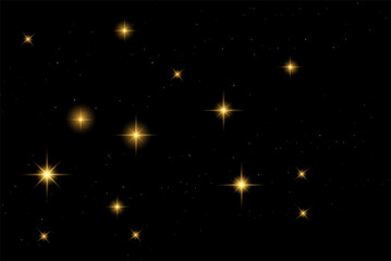 Fototapeta premium The dust sparks and golden stars shine with special light. Vector sparkles on a transparent background. Christmas light effect. Sparkling magical dust particles.