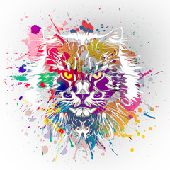 cat illustration with colorful splashes