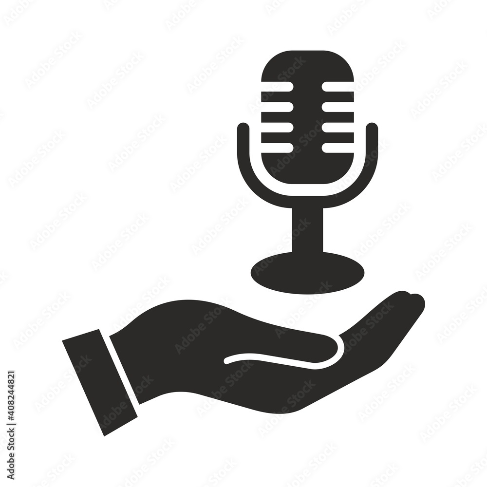 Wall mural microphone icon. trophy in hand. best performance. vector icon isolated on white background.