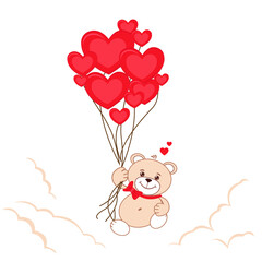 Happy and in love Teddy bear with red hearts. Happy valentines day. Vector greeting card template.