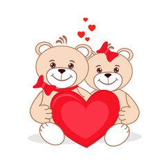Obraz na płótnie Canvas Happy and in love Teddy bear with red hearts. Happy valentines day. Vector greeting card template.