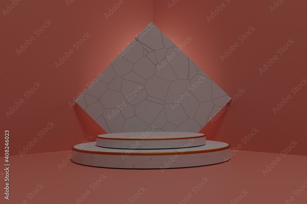 Poster abstract background, mock-up scene with podium for product display. 3d rendering.