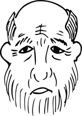 Vector drawing of grandfather's face. Portrait of grandfather.