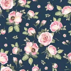 Behang  Abstract seamless lovely pattern drawn blooming roses with foliage © Irina Chekmareva