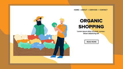 Organic Shopping In Bio Vegetarian Market Vector