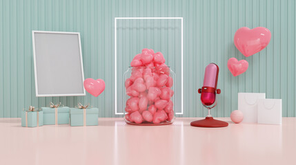 Concept for Valentine's Day and Wedding background. 3d rendering.