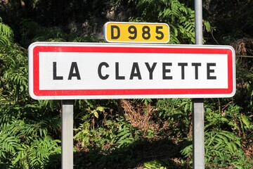 Fototapeta premium La Clayette city road sign in Burgundy, France