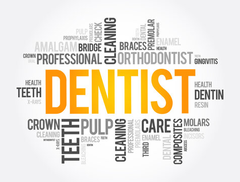 Dentist word cloud collage, health concept background