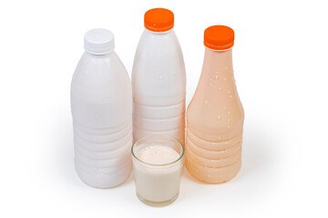 Drinkable fermented dairy products in plastic bottles and in glass