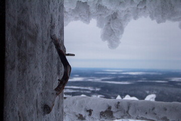 View out the door of  the mountain side cottage at the slopes of Levi, Kittilä, Finland.