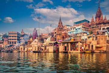 Beautiful View of Ganga Ghat, Banaras. - obrazy, fototapety, plakaty