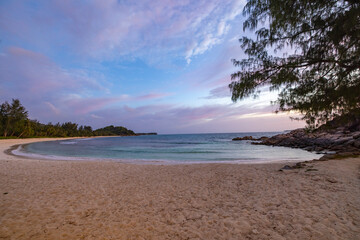 Sunset view of the Indian Ocean from Pointe Ste Marie on Praslin Island in the Seychelles 
