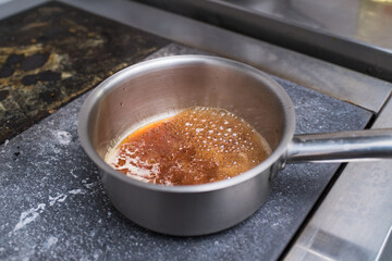 Boiling process of freshly cooked caramel, sweets