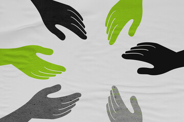 Grayscale diverse united hands illustrations background