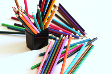 たくさんのカラフルな色鉛筆の様子