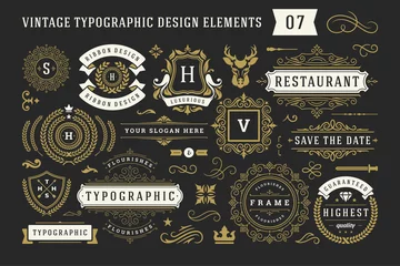 Foto op Aluminium Vintage typographic decorative ornament design elements set vector illustration © provectors