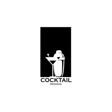 Cocktail bar logo. Cocktail shaker with cocktail glass on white background.