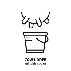 Cow upper with bucket line icon. Symbol of milking. Vector illustration. Editable stroke.