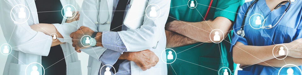Group of doctor with medical network team graphic