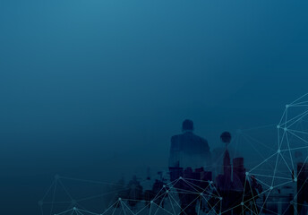 Business people in blue background