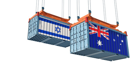 Freight containers with Israel and Australia flag. 3D Rendering 