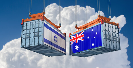 Naklejka premium Freight containers with Israel and Australia flag. 3D Rendering 